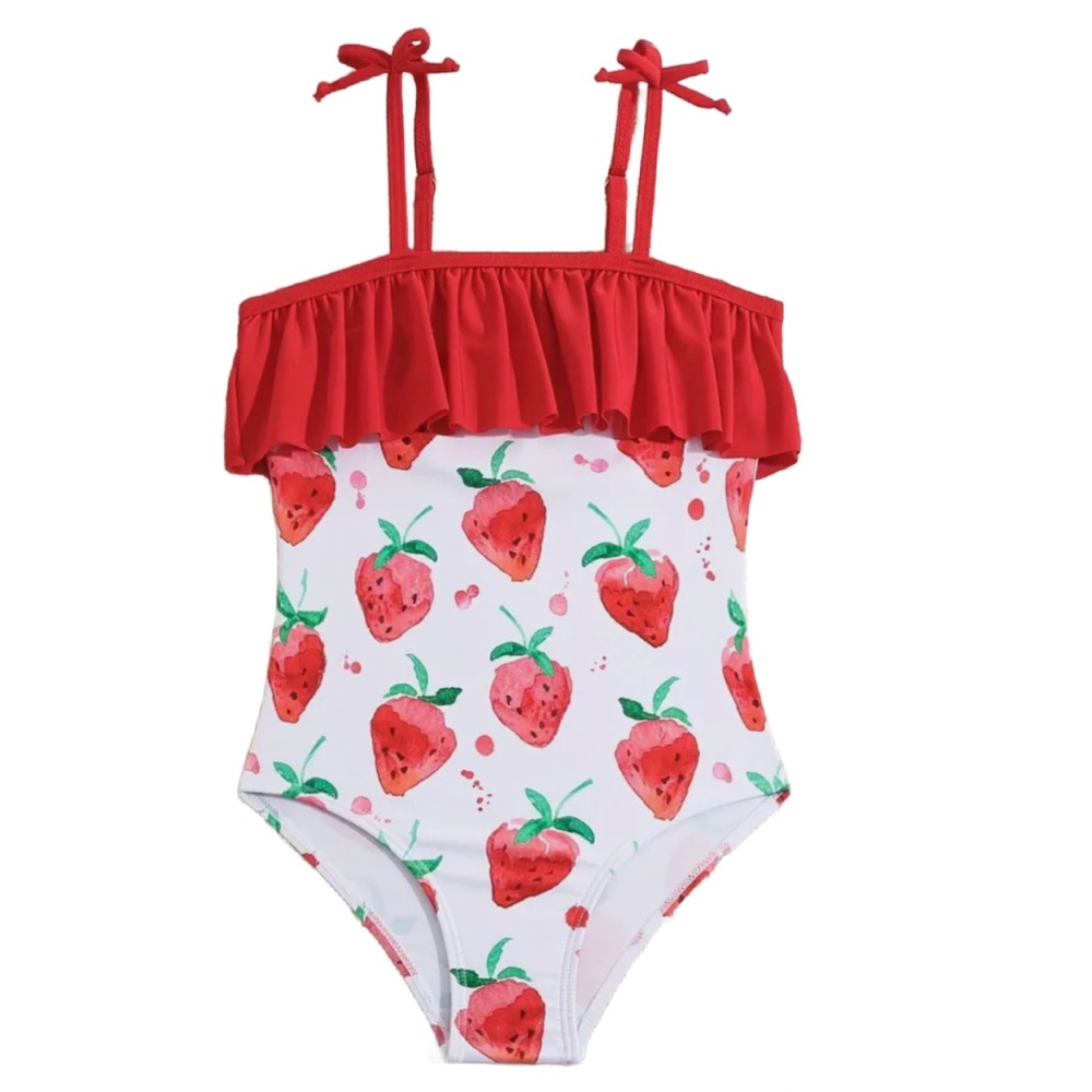 Strawberry Swimwear Bowknot Red Ruffle Bathing Swimsuit Adjustable Straps New